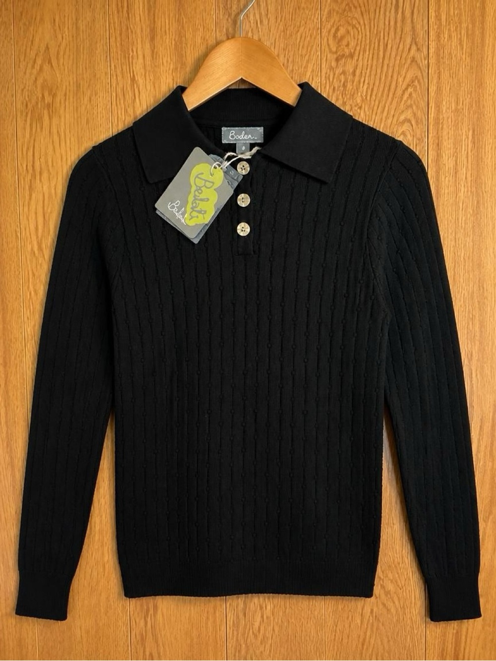 Belati Girls 9 Black Pointelle Collared Knit Sweater NWT